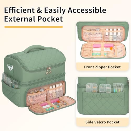 Nail Polish Organizer, Nail Organizers And Storage Bag Holds 48 Bottles & Full Size Nail Lamp, Double Layer Nail Tech Travel Case for Nail Supplies & Manicure Kit & Pedicure Tools (Green, 48 Slots) - color: Nylon Green, size: 48 Slots