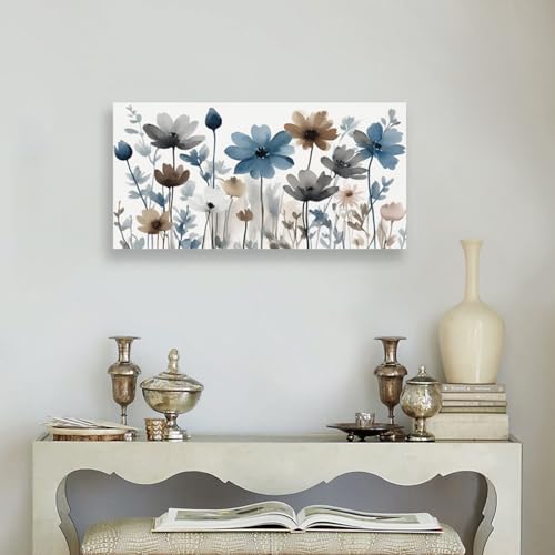 KZKU Flowers Canvas Wall Art - Floral Pictures for Wall Decor Indigo Brown Grey Canvas Prints Nature Printing Artwork for Living Room Bedroom Home Office Wall Decoration 20" x 40" - color: Elegant Flowers, size: 40"L x 20"W