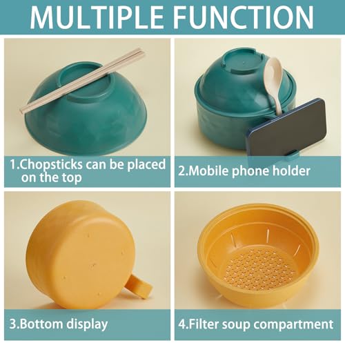 2 Sets 40 oz Microwave Ramen Bowl with Handles, Green, Yellow - color: Green, Yellow