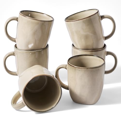 famiware Coffee Mugs Set of 6, Ocean Square 13oz Coffee Cup Set with Handle - color: Ocean Square-Light khaki, size: 6pcs