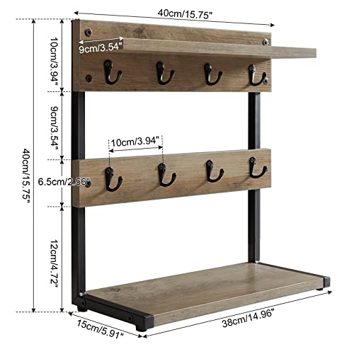 IBUYKE Countertop Mug Tree,Coffee Mug Cup Holder,Greige TBJ002Y - color: Greige, size: with shelf(8 Mugs)