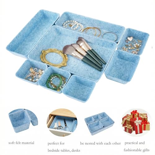 Felt Desk Drawer Organizer, 8pcs Shallow Storage Trays Bins, Office Accessories Box Inserts College Jewelry & Makeup Boxes Containers(Blue) - color: Blue