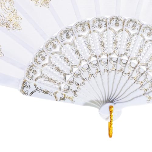 QIRMIZI 10 Pack Folding Handheld Fans,Silk Spanish Fan, Perfect for Weddings, Parties, and Dancing,White - color: White, size: 10 PACK