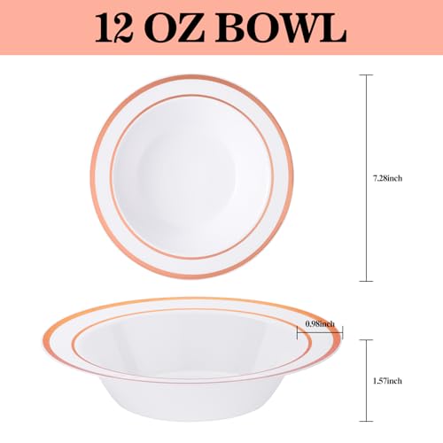 realluck 100 Pack White Disposable Soup Bowls with Rose Gold Rim - color: Rose Gold, size: 100Pack