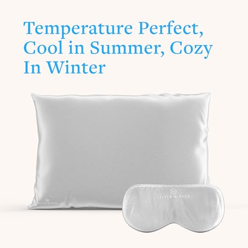 100% Silk Sleep Essentials Set in Silver: Pillowcase and Eye Mask - color: Silver