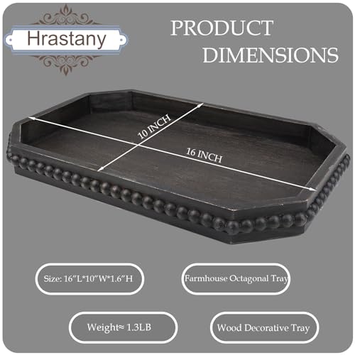 Hrastany Wood Rustic Serving Tray with Beads, Farmhouse Vintage Black Decorative Tray for Table Centerpiece, Christmas Wedding Halloween Home Decor - color: Retro Black-c8, size: 15.7" x 10.2" x 1.6"