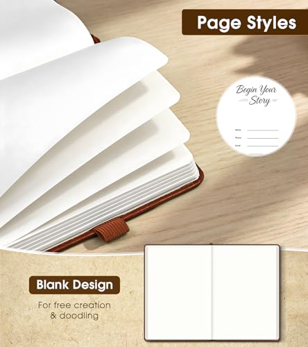 Journal Notebook, A5 Leather Hardcover Blank Sketchbook, 160 Pages, 180° Lay-Flat Binding, 100 GSM Thick Paper, for Sketching, Drawing, Art Journaling & Creative Writing (Brown) - color: Brown, size: Plain