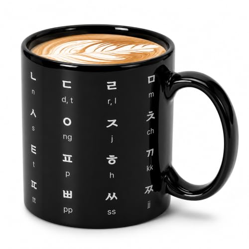 BICETTO Hangul Coffee Mug - Korean Alphabet Cup, K-Pop Gift Carbon Black - color: Carbon Black