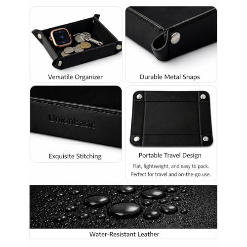 UnionBasic Small Valet Tray, Jewelry Tray for Rings Watches Earrings, Entryway Catchall Caddy for Coins Keys Change, Nightstand Bedside Valet Holder, Trays for Electronic Gadgets, Black - color: Black, size: 5.4" x 5.4" x 1.6"