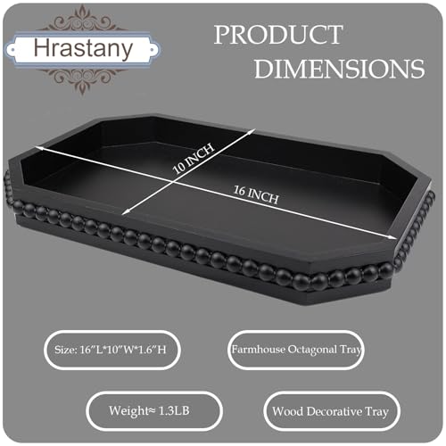 Hrastany Wood Rustic Serving Tray with Beads, Farmhouse Black Decorative Tray for Table Centerpiece, Christmas Wedding Halloween Home Decor - color: Black-c8, size: 15.7" x 10.2" x 1.6"