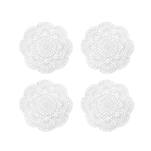 Phantomon 8 Inch Doilies Crochet Round Lace Doily Handmade Placemats 100% Cotton Crocheted Coasters, Pack of 4 (White) - color: White