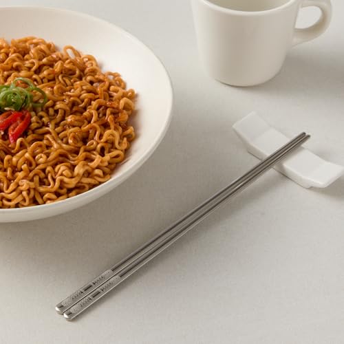 Korean Glossy Silver Metal Chopsticks, 2 Pairs, Dancheong Engraved - color: Glossy Silver