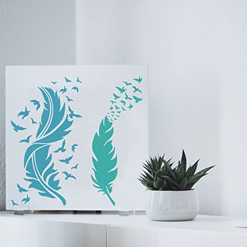 FINGERINSPIRE Feather Stencils for Painting 11.8x11.8inch Beautiful Feather Stencil Flying Bird Painting Stencil Bird's Feather Stencils for Painting on Wood, Canvas, Paper, Floor, Wall - color: Feather & Flying Bird
