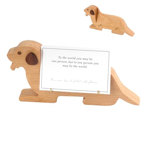 Wood Dog Shape Business Card Holder for Desk,Wooden Name Card Holder - color: Beech Wood Dog Shape