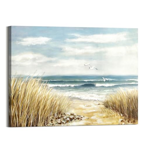 arttitue Canvas Wall Art Beach Picture: Coastal Scene Prints Decor Bedroom Bathroom Ocean Seascape Waves Painting Modern Seaside Sea Grass Seagull Artwork for Home Office Kitchen - color: Beach Path, size: 24"L x 18"W