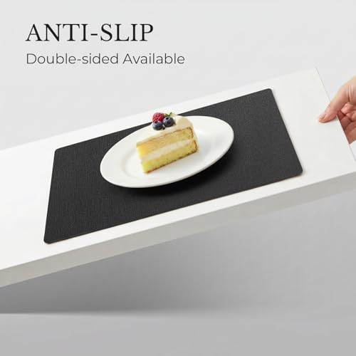 Romanstile Vinyl Placemats Set of 6, Reversible Faux Leather Wipeable Table Mats - color: Black, size: PCS4