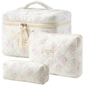 HBselect Quilted Makeup Bag, 3Pcs Cotton Large Travel Makeup Bags Organizer - color: A-3PCS-Floral 34