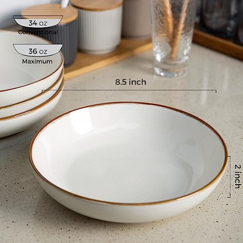 AmorArc 8.5’’ Ceramic Pasta Bowls Set of 4, 36oz Large Stoneware Bowls Set - color: Pearl White, size: Set of 4