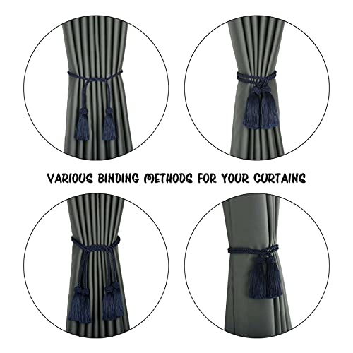 BEL AVENIR 2 Pack Handmade Rope Tassel Curtain Tiebacks - color: Navy, size: 2 Pack
