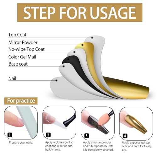 Artdone Chrome Nail Powder, Light Gold Metallic Mirror Effect Pigment - color: 1 Jar - Light Gold