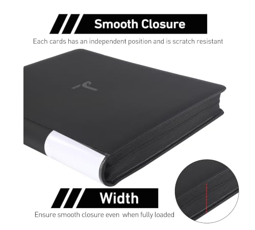 Top Loader Binder 16 Pocket, Holds 640+ Cards in 3" x 4" Toploaders, Ringless 20 Double-Sided Sleeves, Side-Loading, Spine Label with Maker Pen Toploader Binder for TCG, MTG, Sports Cards - color: Black, size: 16-Pocket, Holds 640 Cards