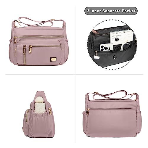NPBAG Crossbody Bag for Women, Shoulder Purse Handbag Messenger Bag, Trendy Pocketbooks, Waterproof and Multi-Pockets - color: Silver Pink