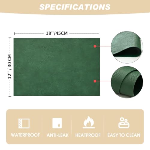 Artoid Mode Green Faux Leather Placemats Set of 4 - color: Green, size: 12" x 18", Rectangular Set of 4