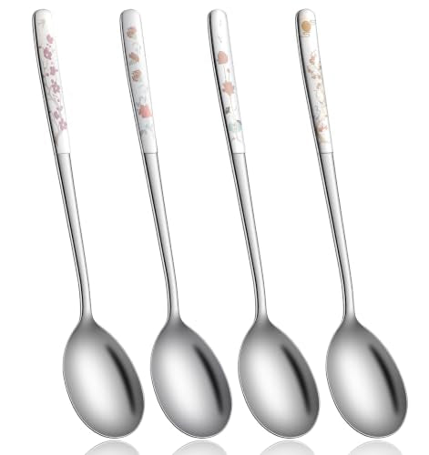 4 Pcs Korean Spoons, Korean Soup Spoon, 8 Inch