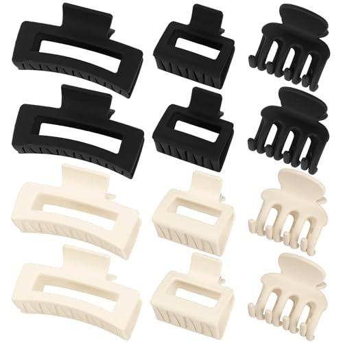 SMKSL 12 Pcs Hair Claw Clips for Women & Girls 3 Styles Hair Accessories - color: Black & White