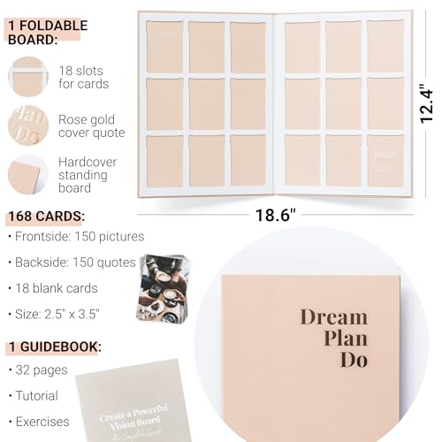 Vision Board Kit for Women - 168 Cards with Premium Pictures & Quotes, Foldable Board & Guide Book | Complete Manifestation Clip Art Craft Supplies for Adults | Original Dream Plan Do All-in-One Kit - color: Vision Board Kit for Women
