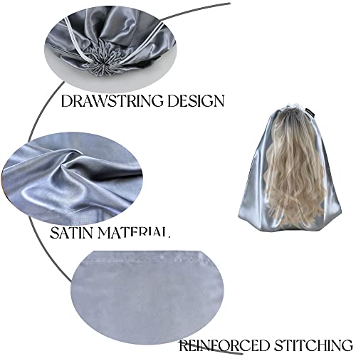 GONGKANGYUAN 12 Pcs Satin Wig Bags with Drawstring Satin Bag for Packaging Hair Extensions Wigs Soft Silk Pouches Hair Tools Storage Bags for Home and Salon (Grey) - color: Grey