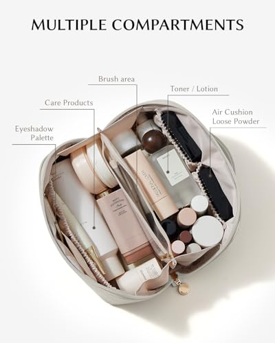 EACHY Travel Makeup Bag for Women, Flat Open Cosmetic Bag, Gray, Medium - color: A - Gray, size: Medium