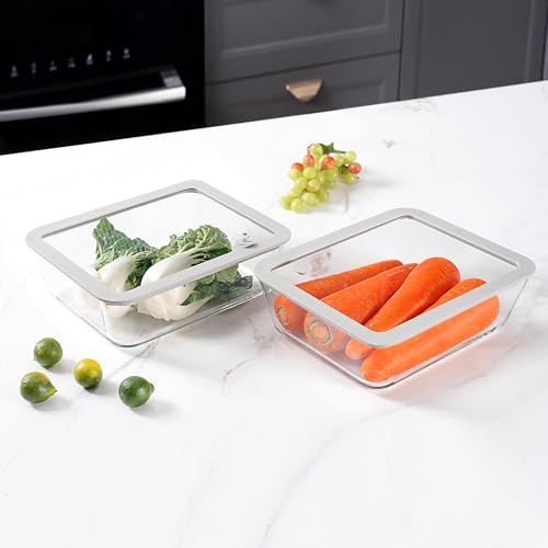Glass Food Containers with Glass Lid, Microwave Safe Food Storage Container Set, 2 Pack of 87oz, Large Size Airtight Storage Set with Leak Proof Lids, Meal Prep Containers - color: Grey-2RL