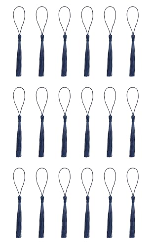 30 Pcs Mini Tassels Soft Flossy Bookmark Small Handmade Craft (Dark Blue) - color: Dark Blue