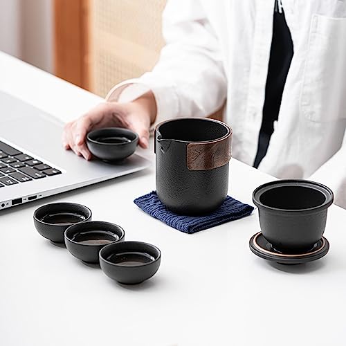 TBACW Travel Gongfu Tea Set with 4 Cups, Classic 1 Pot - color: Classic 1 Pot 4 Cups