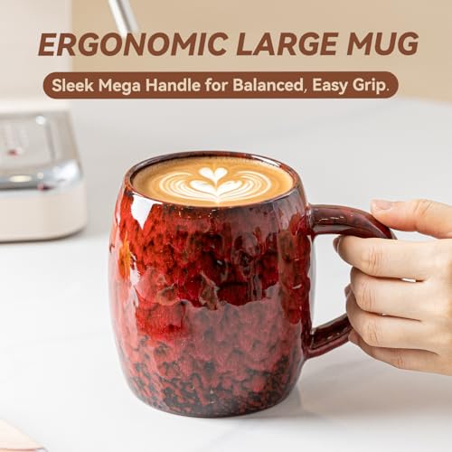 Crimson Ember Ceramic Mug, 21oz Reactive Glaze Coffee Mug, Gift for Him - color: 21OZ - Crimson Ember · POWER