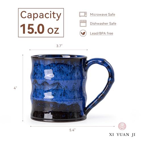 Deep Cobalt Ceramic Mug, 15oz Reactive Glaze Coffee Mug, Office Gift - color: 15oz - Deep Cobalt · FOCUS