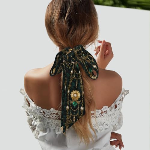 Head Scarf Hair Neck Scarves for Women Fashion Purse Bag Scarfs Handbags Silky Satin Headscarf Charms - color: Gold Floral Jewelry Chains Green