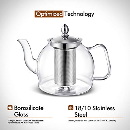 HIWARE 1000ml Glass Teapot with Removable Infuser, Stovetop Safe Tea Kettle, Blooming and Loose Leaf Tea Maker Set - size: 33 oz