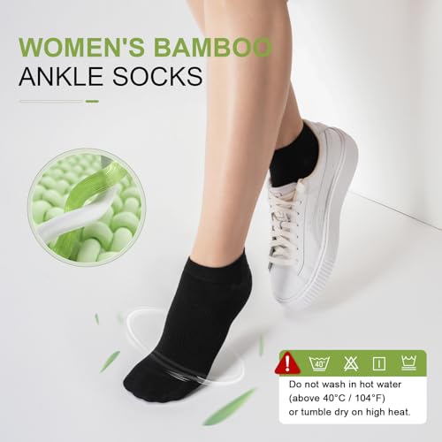 Women's Ankle Socks, 5 Pairs, Bamboo Rayon Ultra Thin Low Cut - color: Black, size: Large