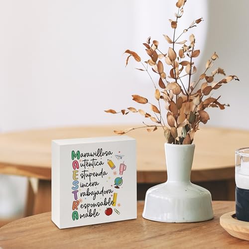 Spanish Teacher Maestra Appreciation Gifts Decor, Regalos Para Maestras Mujeres, Back to School Gifts for Teachers, Spanish Educator Wood Signs for Home Room Desk Table Shelf, 5x5 Inch - color: Teacher-Maestras