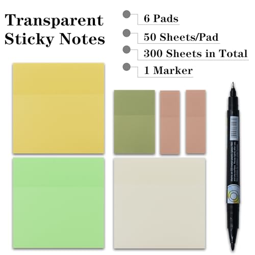 YOUDEFUL Translucent Sticky Notes,Clear Sticky Notes in 3 Sizes - size: Square Yellow