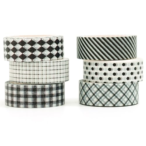 YUBBAEX 6 Rolls Plaid Washi Tape Set, Grid Pattern Masking Tape Classic Checkered Design Decorative for DIY Crafts, Bullet Journal Supplies, Planners, Scrapbook, Card/Gift Wrapping (Black) - color: Black