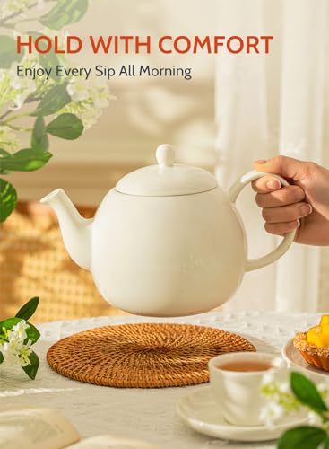 Sweese Porcelain Teapot, 40 Ounce Tea Pot - Large Enough for 5 Cups, White (Pack of 3) - color: White, size: 40oz (no infuser) (Pack of 3)