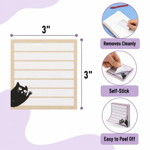 Mr. Pen- Black Cat Sticky Notes Set, 3" x 3", 6 Pads, 480 Sheets - color: Vintage, size: 6 Pads