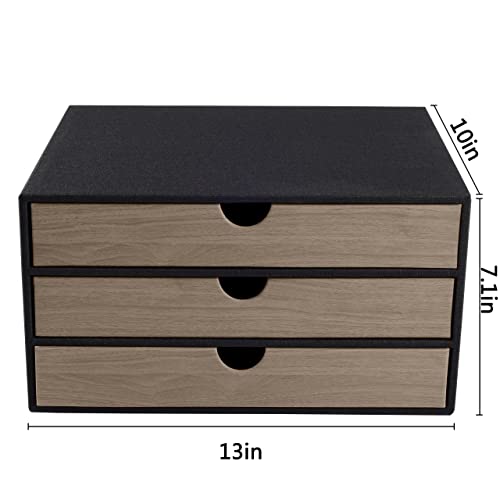 Fashion Multicolor Collocation Leather Desk Organizer File Cabinet Executive Office Supplies Desktop Filing A4 Contract Document Stackable Storage Box with 3 Drawers (Black) - color: Black