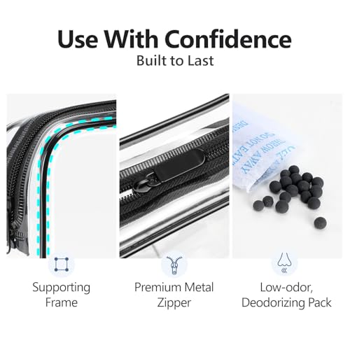 PACKISM Clear Makeup Bag for Travel - TSA Approved Toiletry Bag, 2 Black - color: 2 Active Black, size: Mixed Size Series (1 Medium + 1 Large)