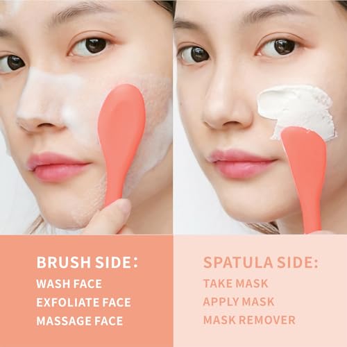 Silicone Face Scrubber, 2 in 1 Face Mask Brush, Pore Brush, Blackhead Remover, Facial Cleansing Brushes, Face Mask Applicator for Mud, Clay(Green+Orange) - color: Green+orange