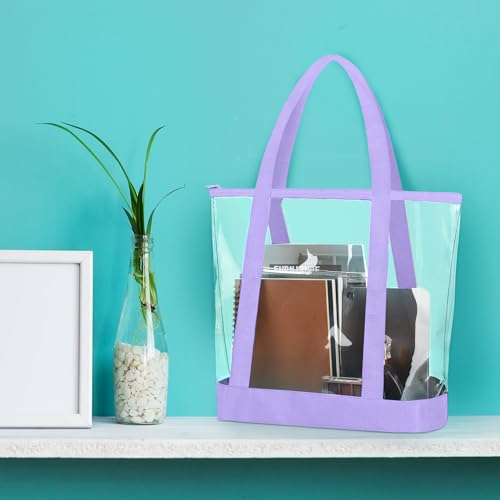 Reginary 8 Pcs Clear Tote Bags Shoulder Handbag Security Approved See Through Bag with Zipper Closure for Sport Event Travel - color: Light Purple