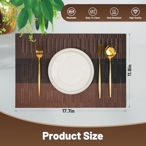 Placemats Set of 6，Non-Slip PVC Weave Table Mats Easy to Clean，Heat Resistant Place Mats for Kitchen Dining Table Decoration Indoor Outdoor，Black Brown - color: Black Brown